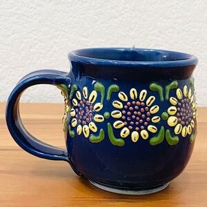 Orcas Pottery Textured Stoneware Sunflower Blue Mug